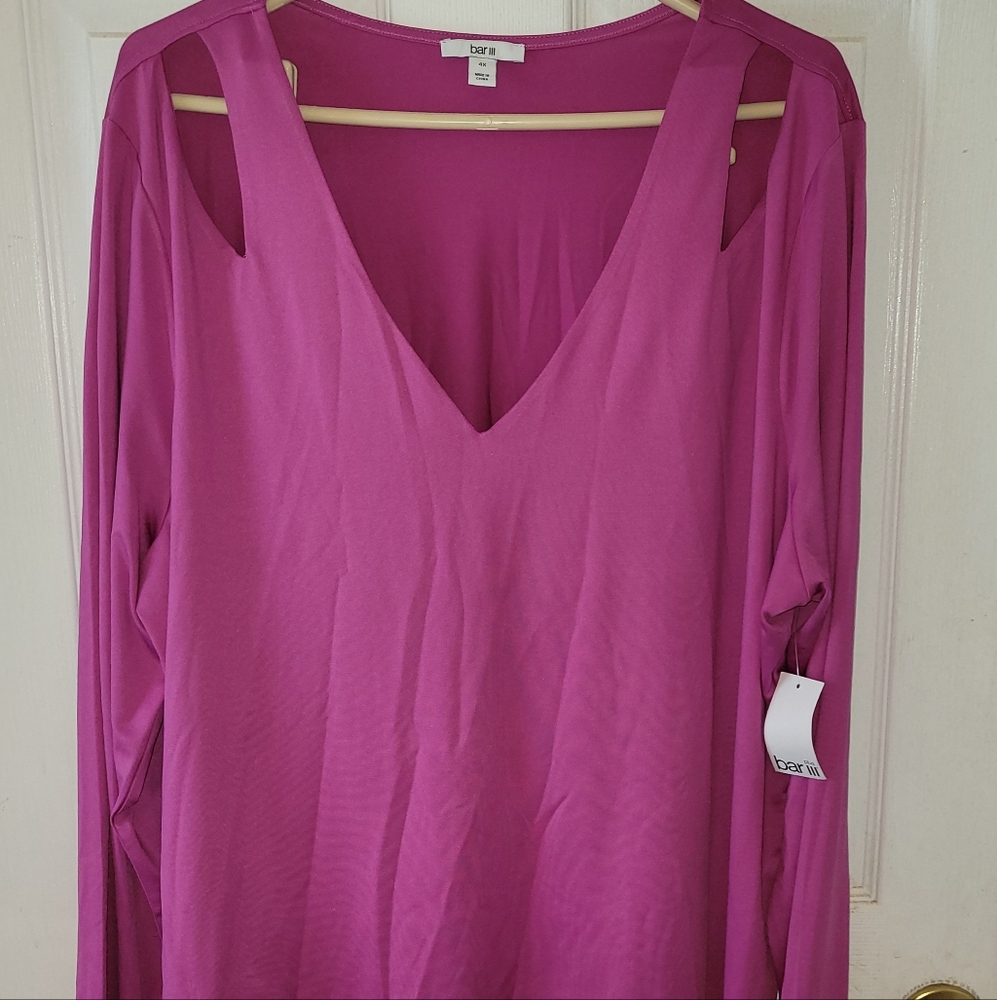 Bar III Shoulder Cutout Long Sleeve V-neck Top